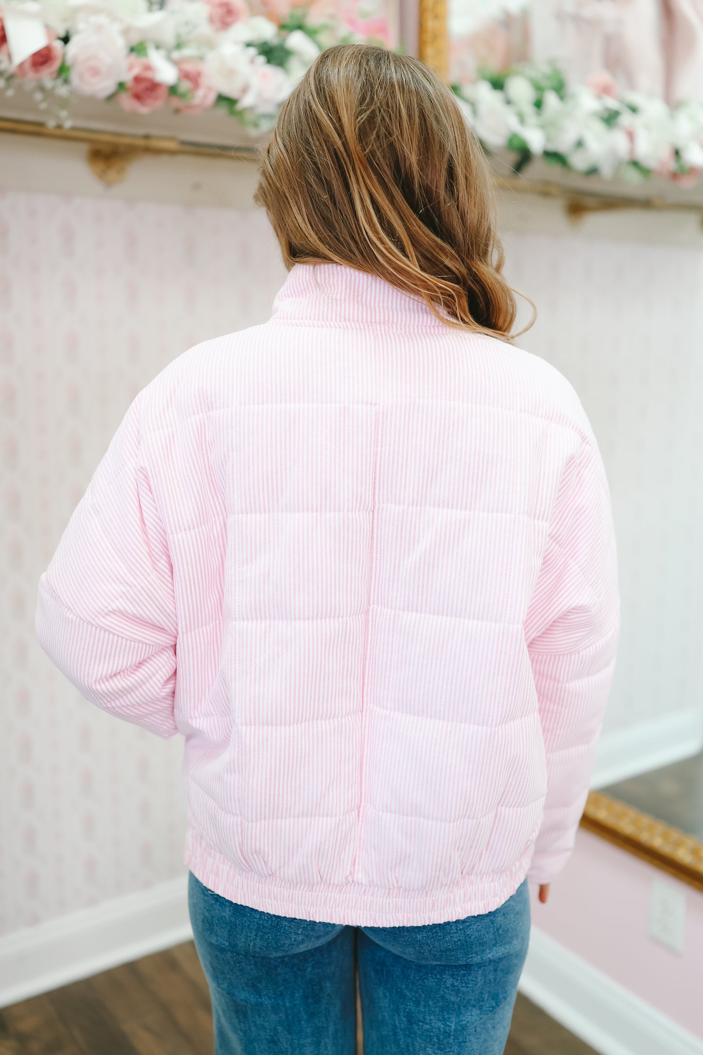 Darbie Striped Lightweight Quilted Jacket - Pink/White
