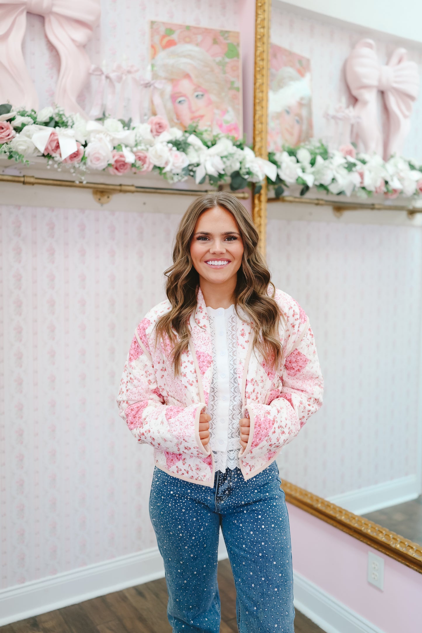 Alma Floral Patchwork Quilted Jacket - Pink