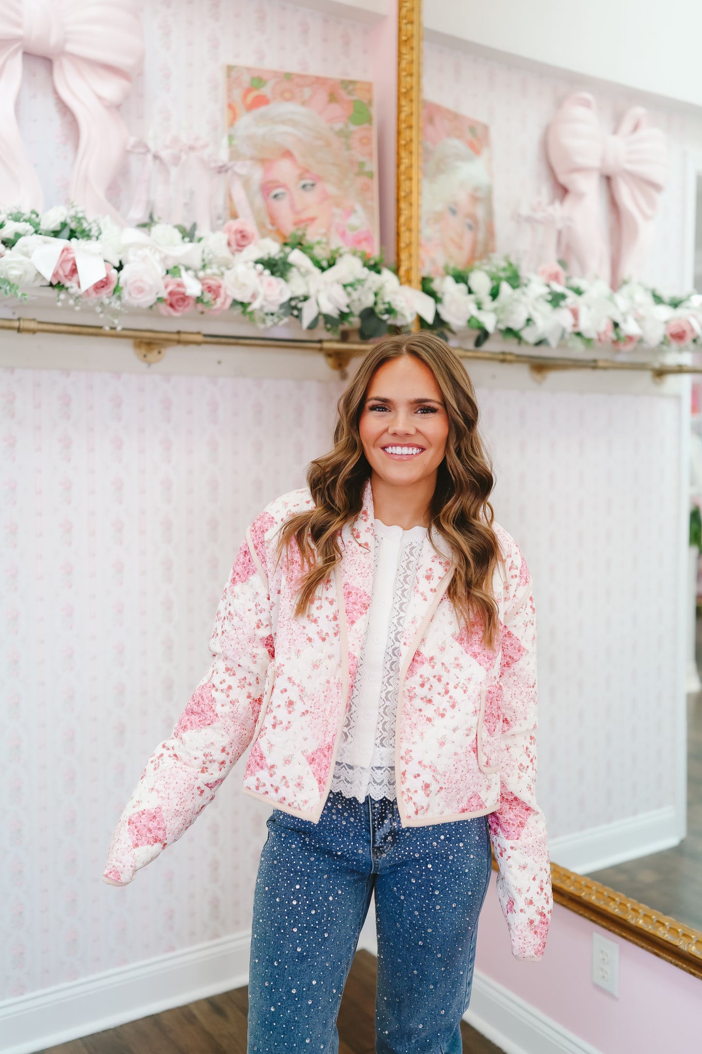 Alma Floral Patchwork Quilted Jacket - Pink