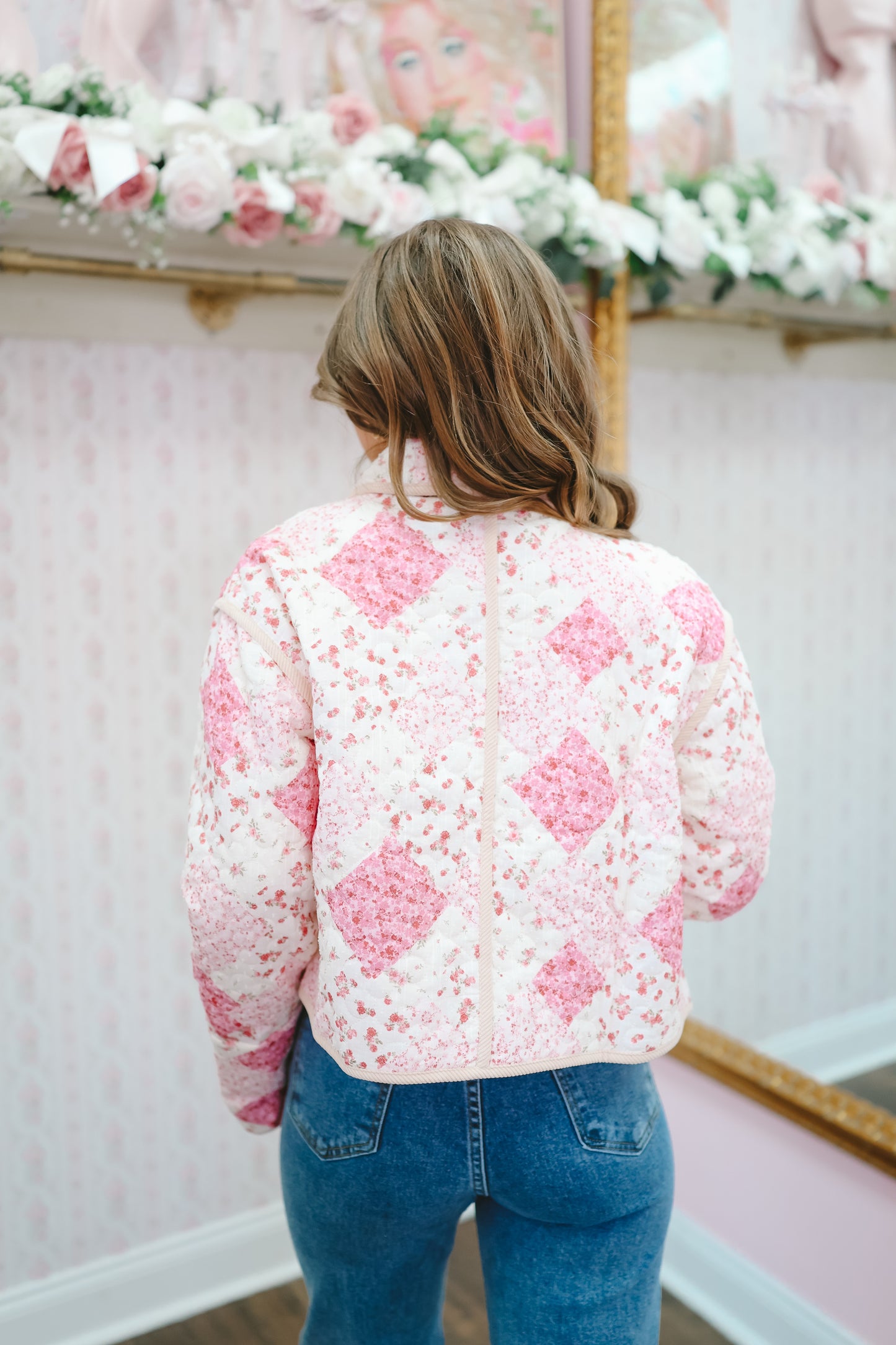 Alma Floral Patchwork Quilted Jacket - Pink