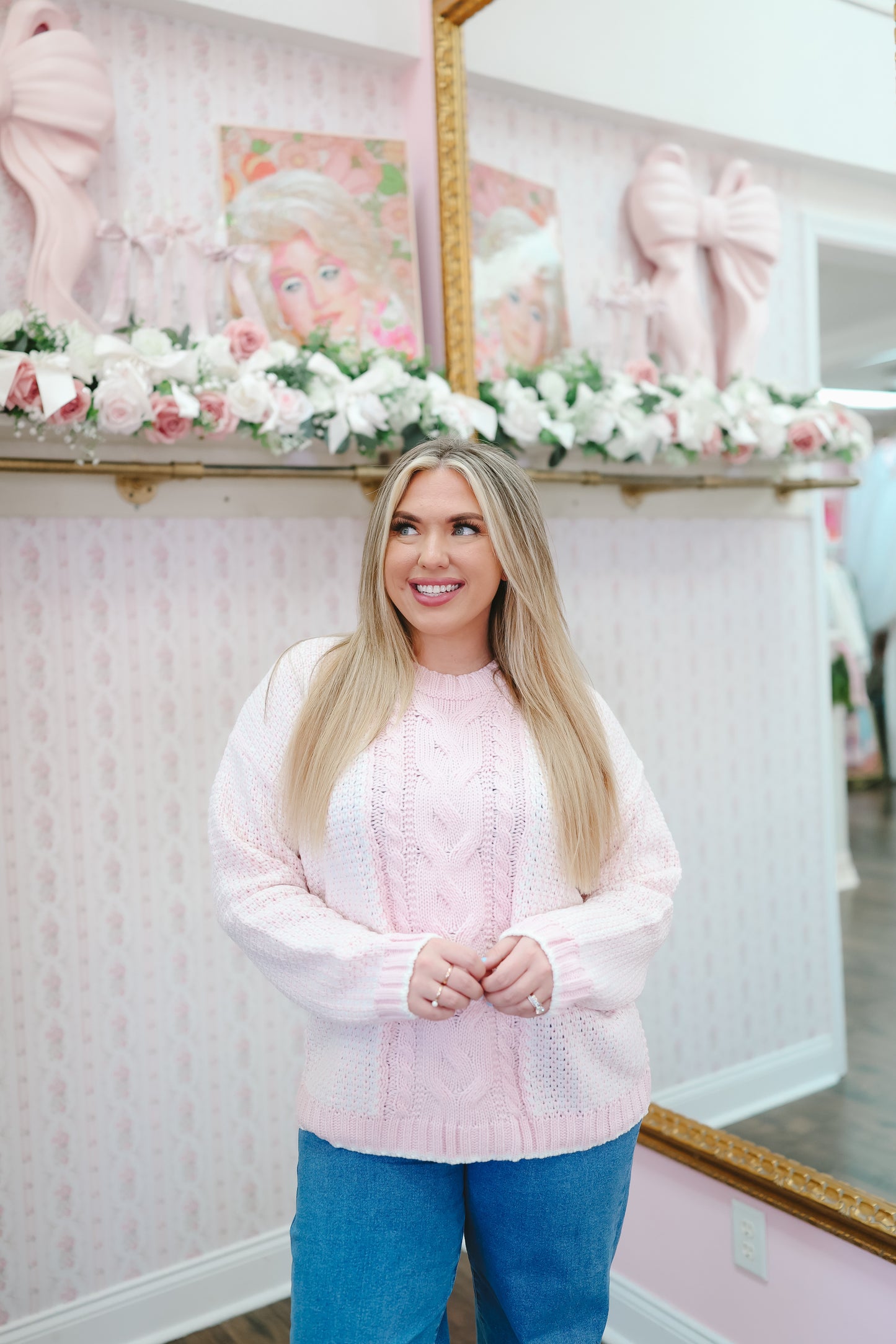 Jodie Knit Sweater - White/Pink