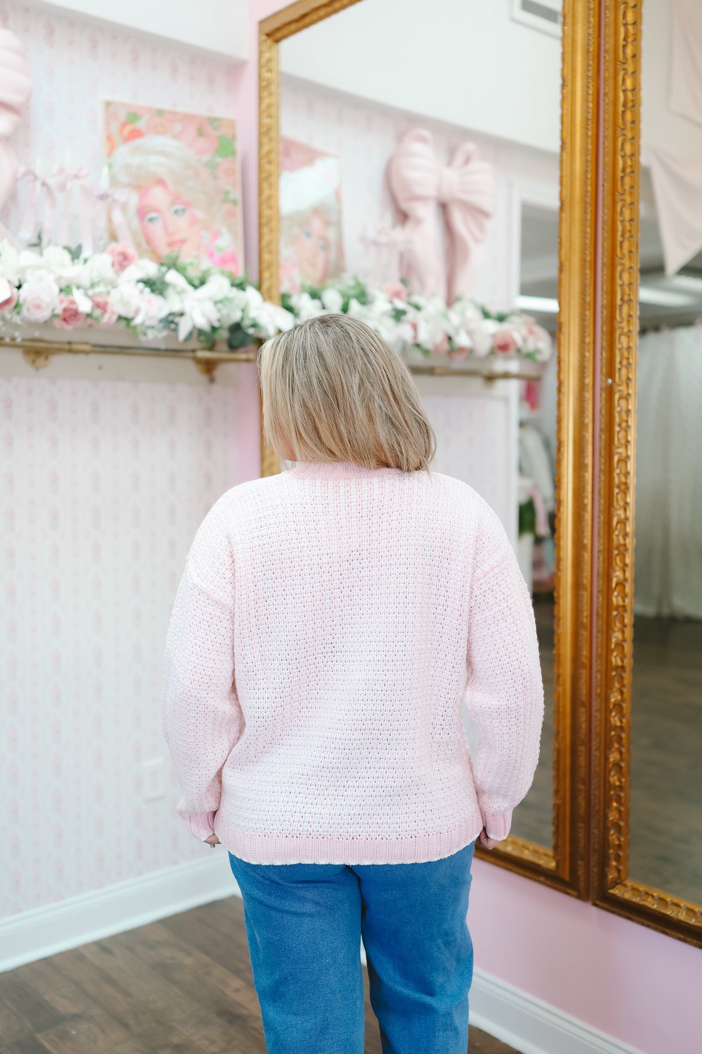 Jodie Knit Sweater - White/Pink