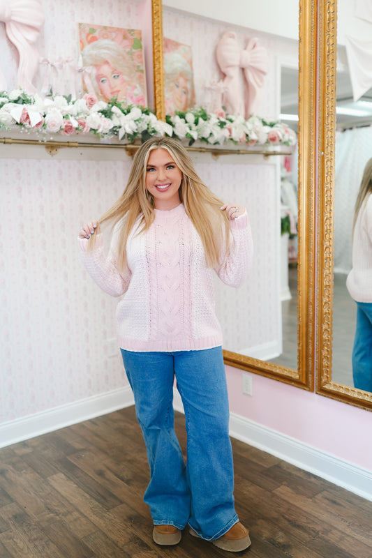 Jodie Knit Sweater - White/Pink