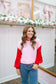 Melissa Scalloped Hem Pointelle Sweater - Pink/Red