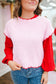 Melissa Scalloped Hem Pointelle Sweater - Pink/Red