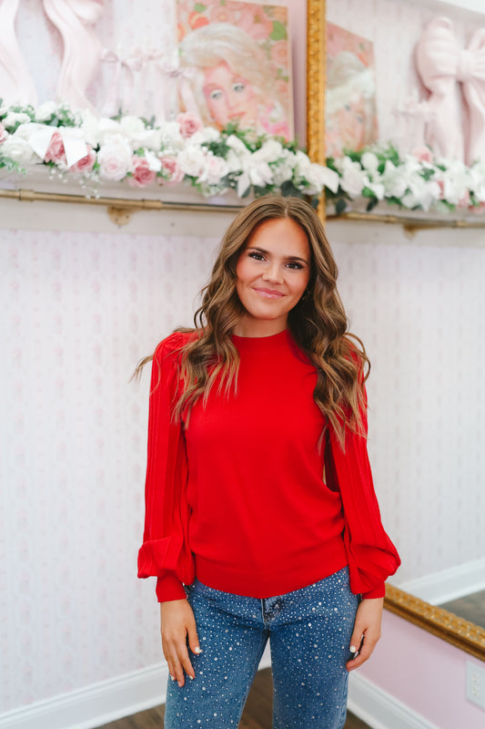 Gisele Striped Sleeve Top - Red