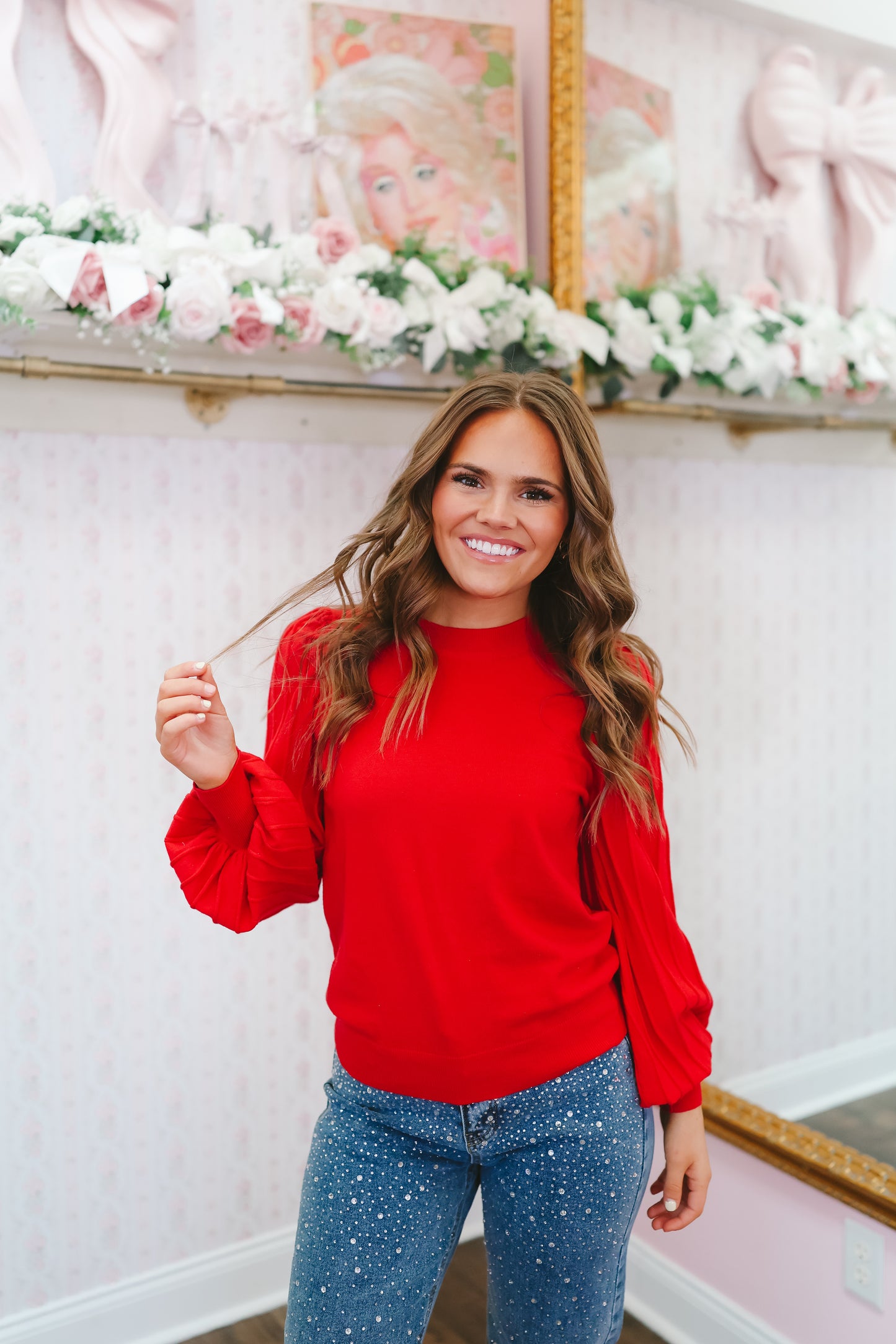 Gisele Striped Sleeve Top - Red