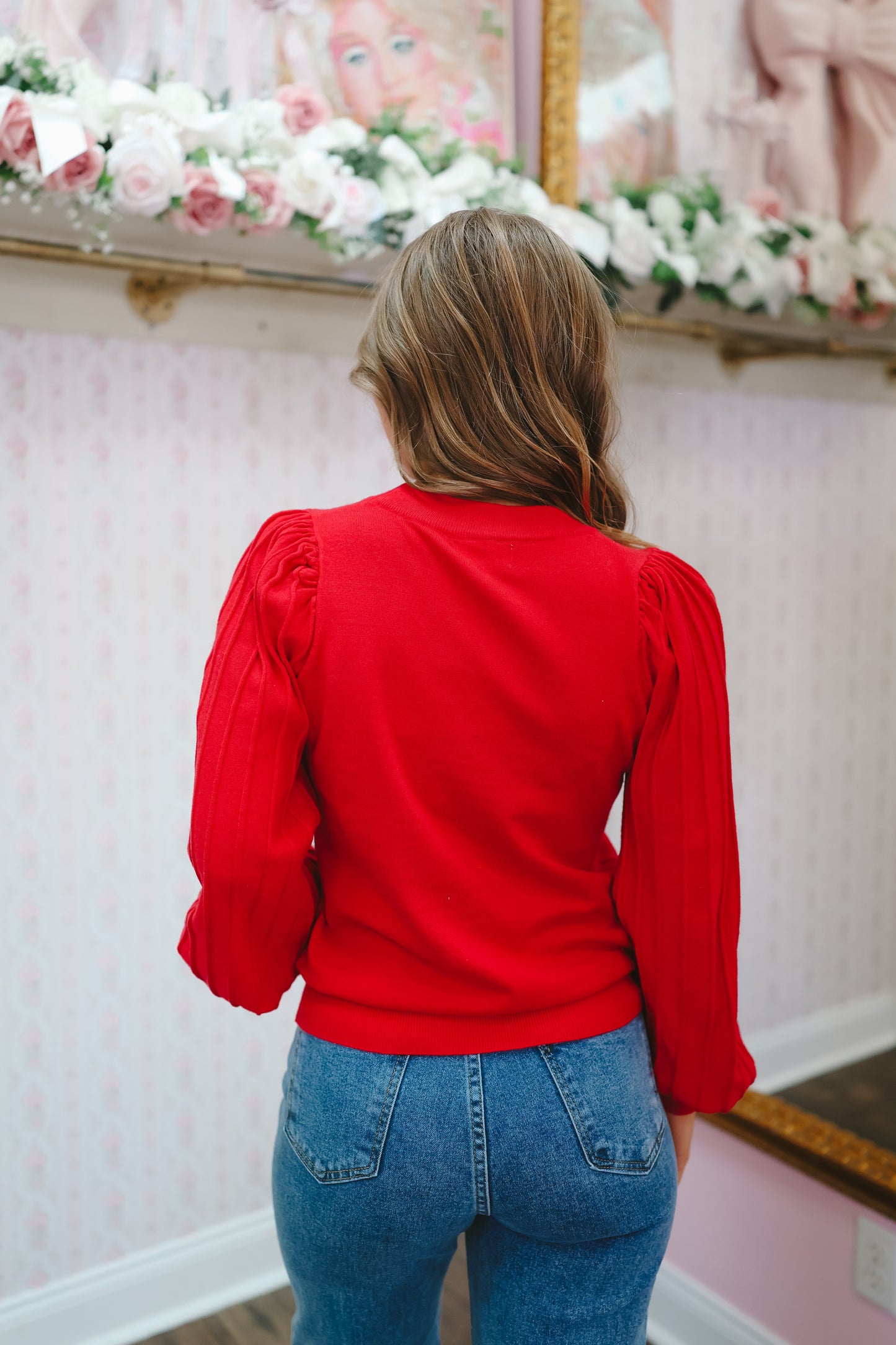 Gisele Striped Sleeve Top - Red