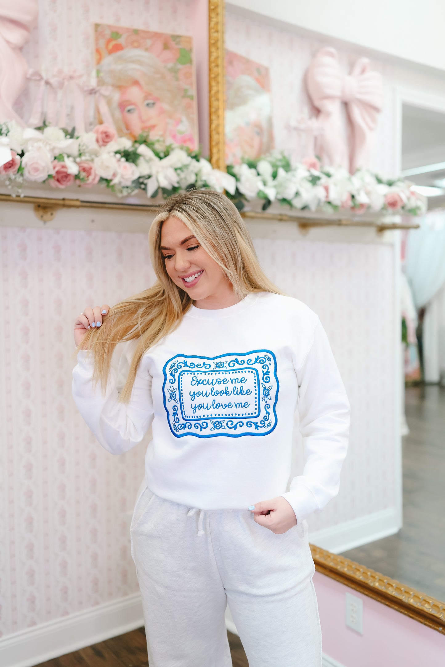 CUSTOM ORDER: Excuse Me Sweatshirt - Off White/Blue