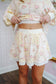 Britt Vintage Floral Lace Trim Skort Set - Light Yellow
