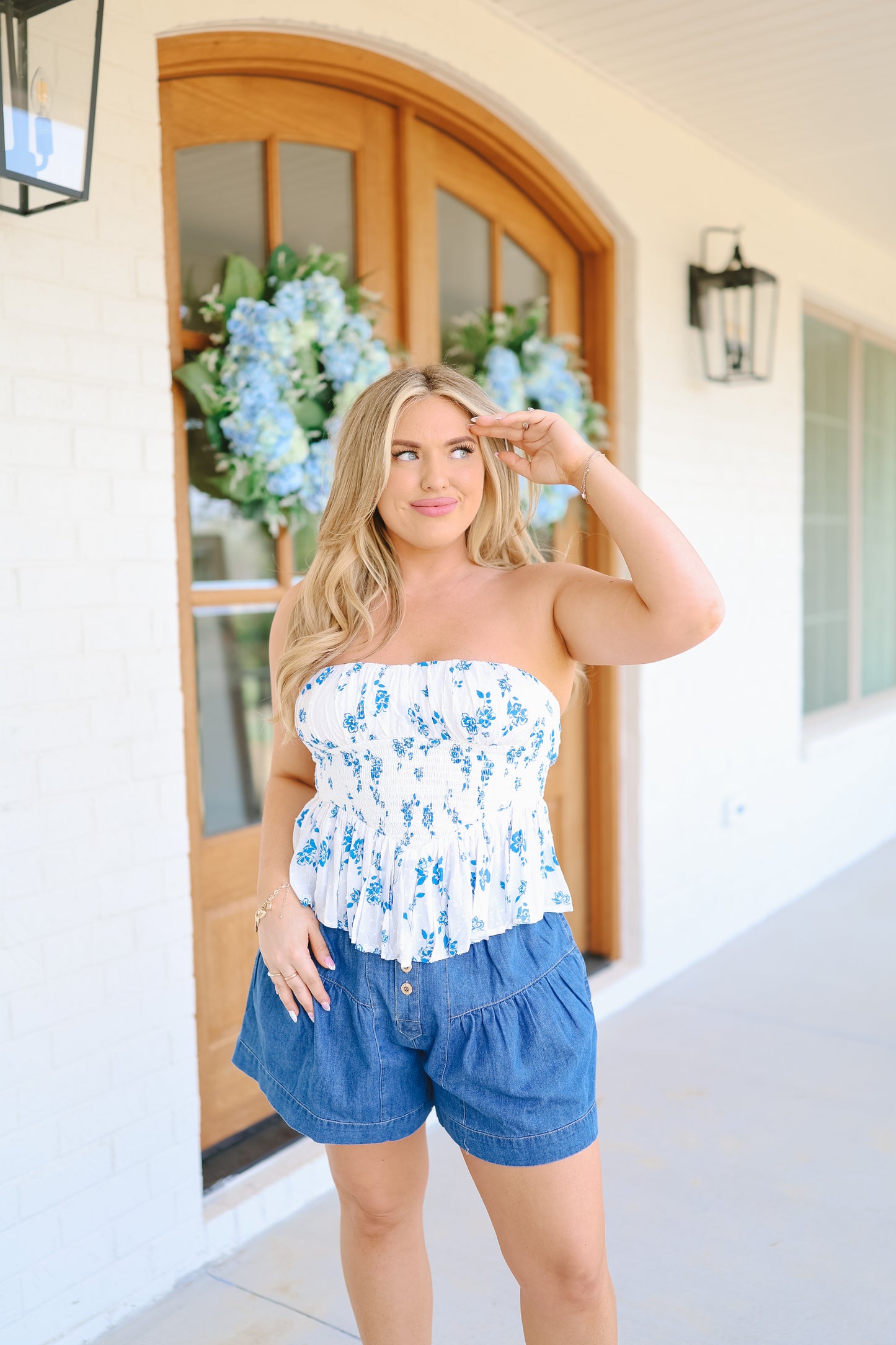 Janey Strapless Smocked Floral Tube Top - White
