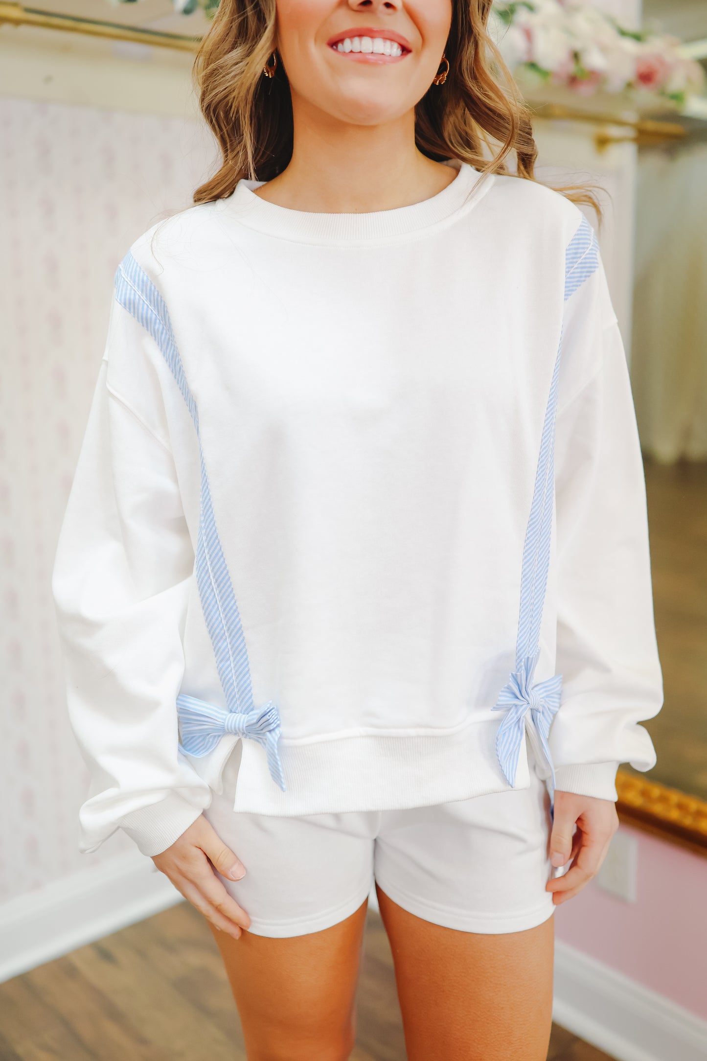 Kim Striped Bow Short Set - Blue