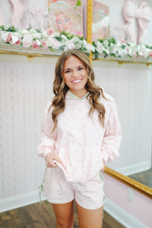 Camie Ditsy Floral Short Set - Light Pink/Sage