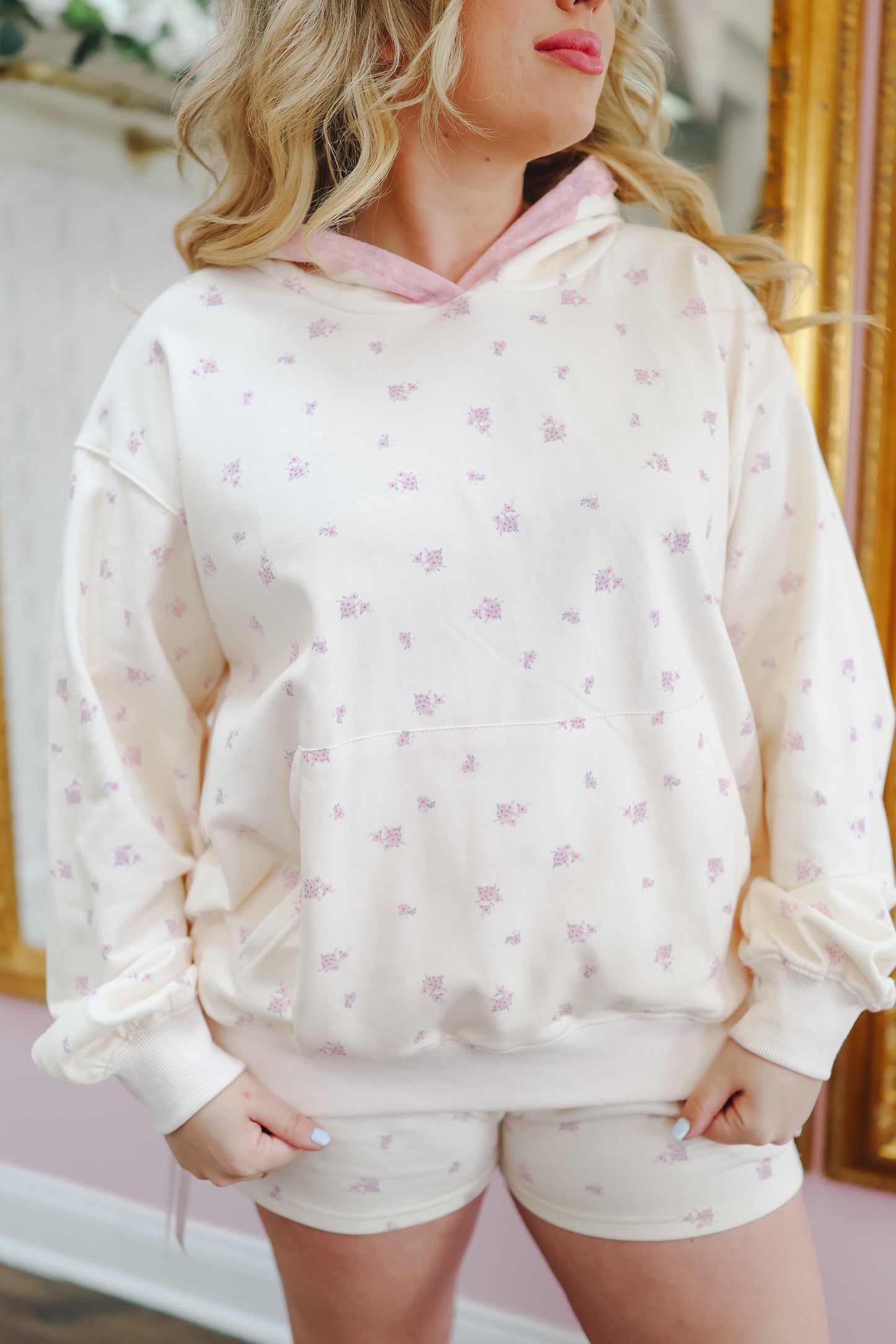 Camie Ditsy Floral Short Set - Cream/Pink