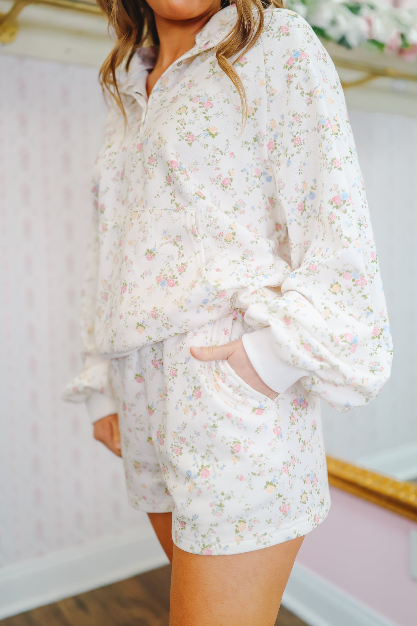 Abby Floral Lounge Set - Ivory