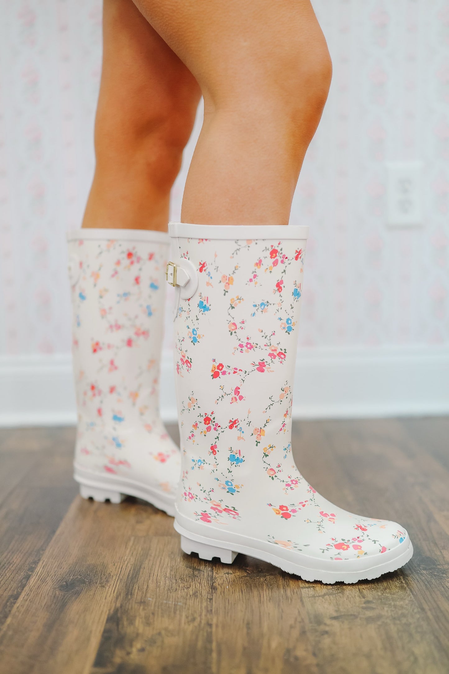 Devin Floral Rainboots - White
