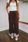 Joelle Satin Polka Dot Lace Wide Leg Pants - Brown