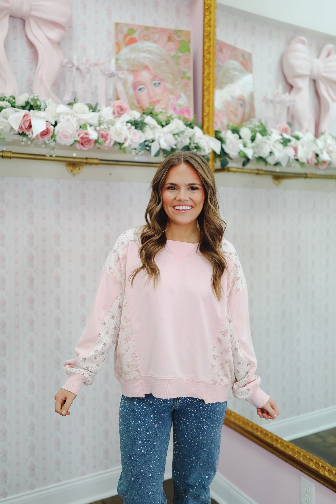 Raya Vintage Patchwork Pullover - Light Pink