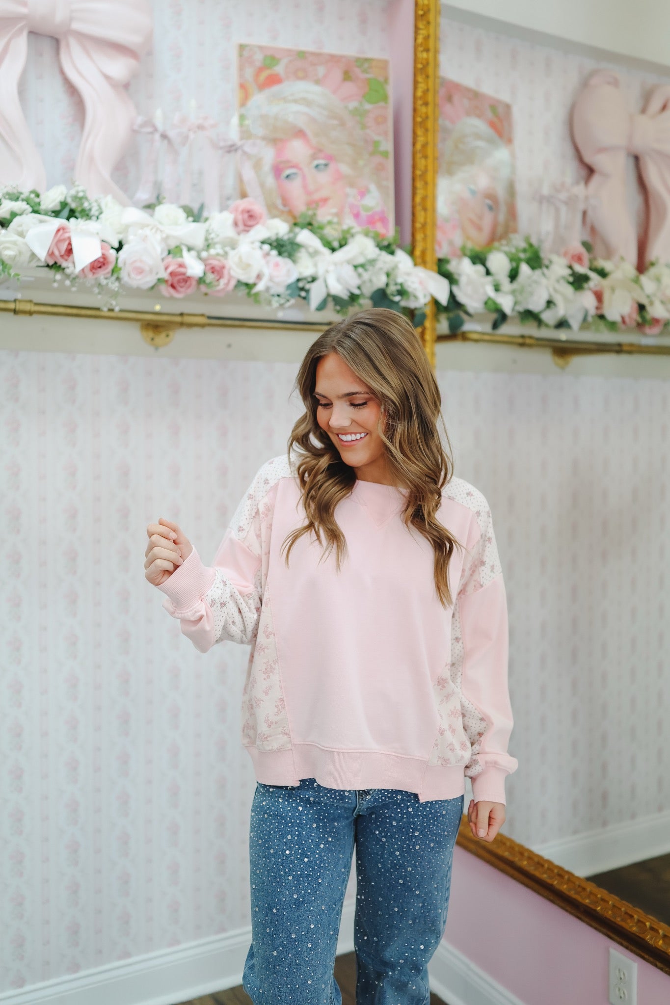 Raya Vintage Patchwork Pullover - Light Pink