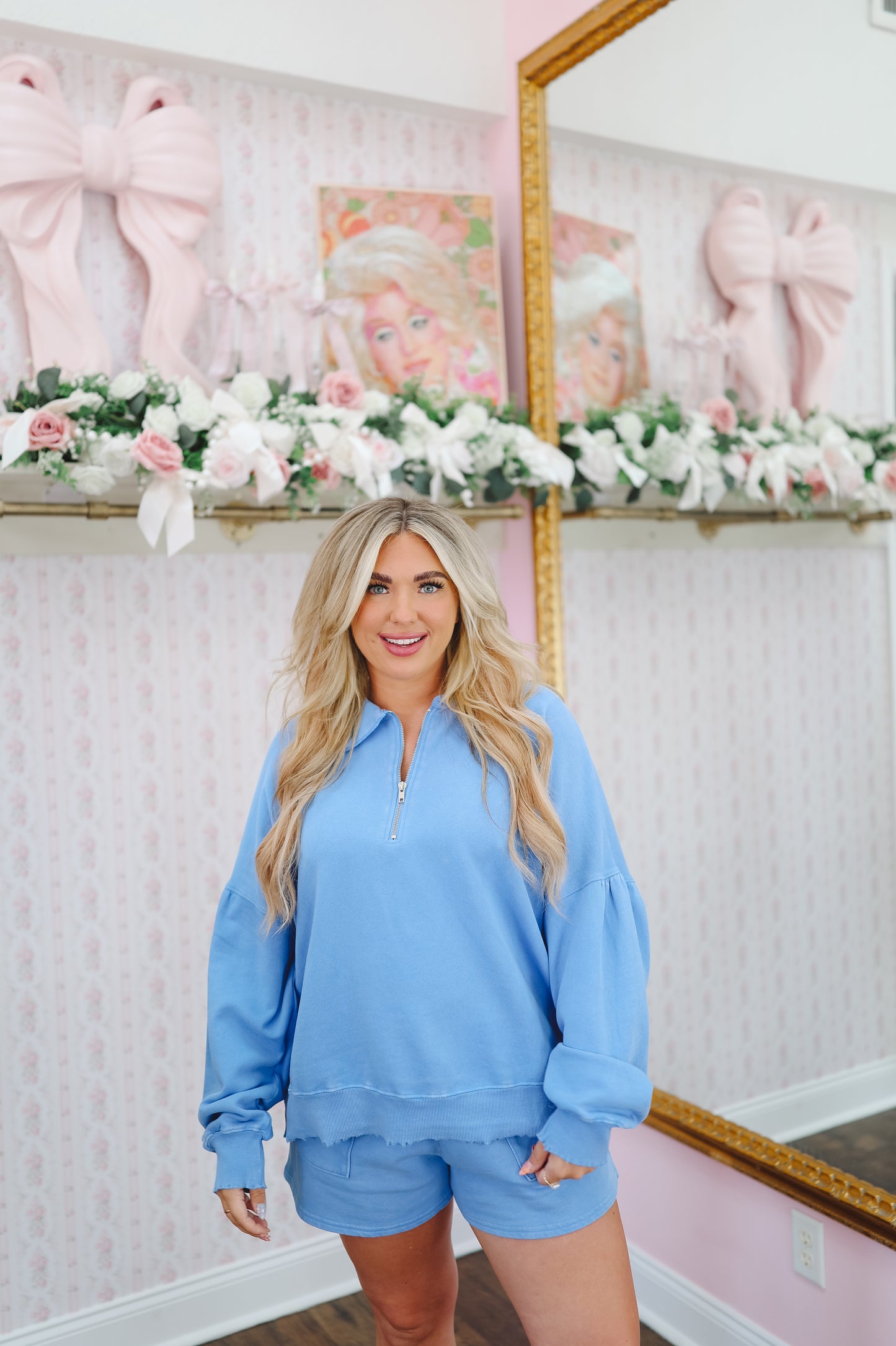 Gloria Half-Zip Short Set - Blue