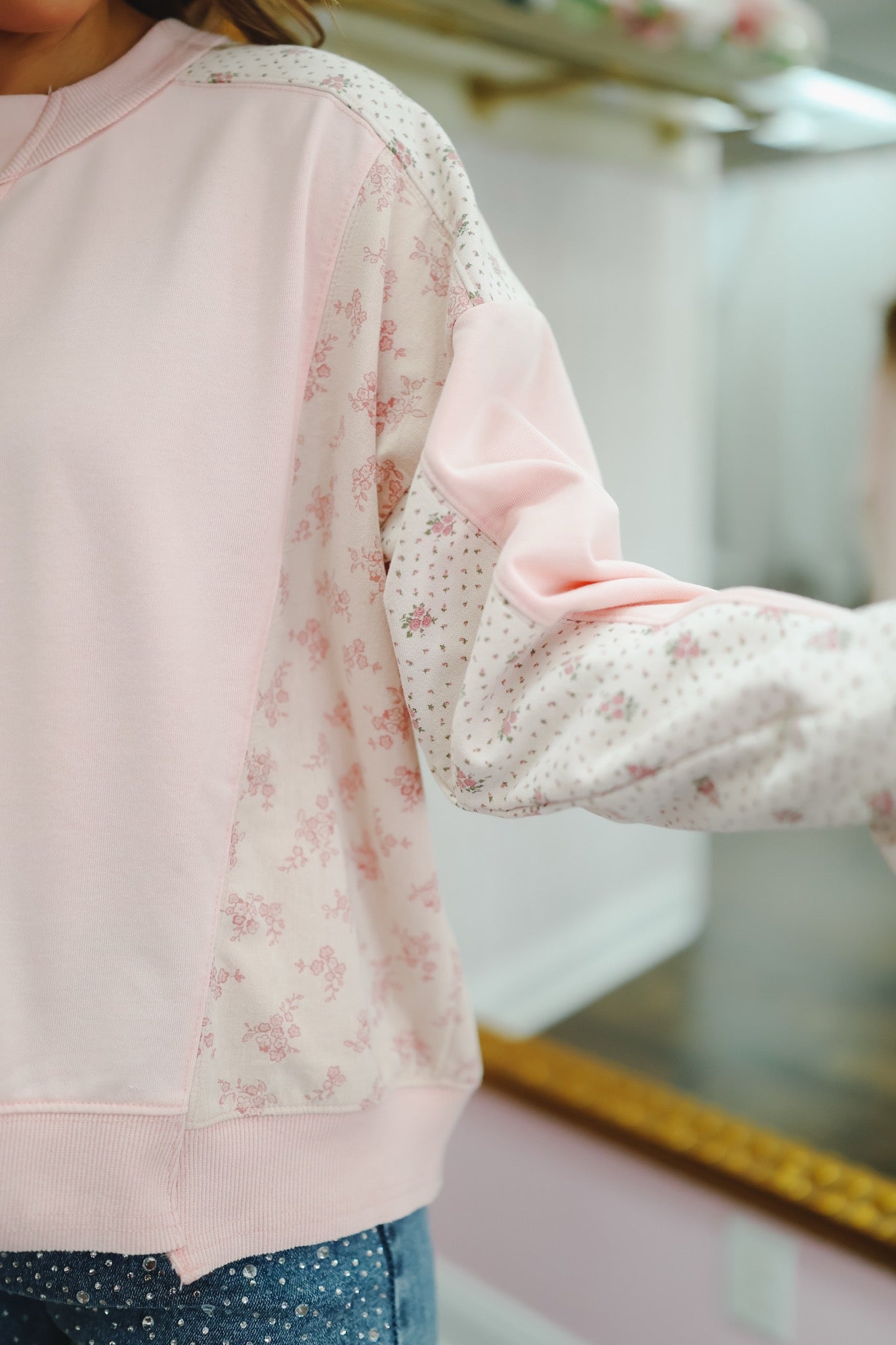 Raya Vintage Patchwork Pullover - Light Pink