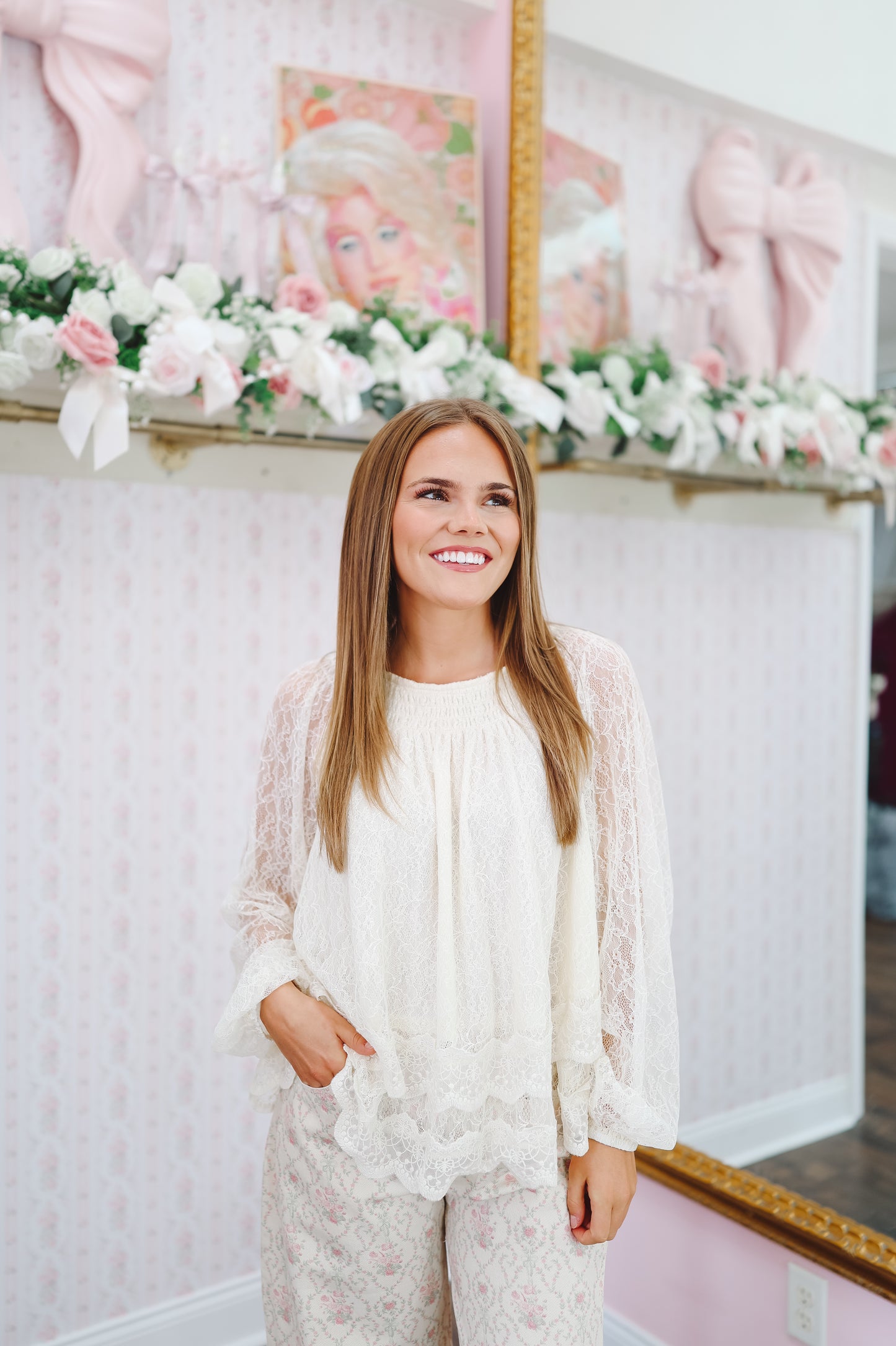 Ellison Lace Balloon Sleeves Top - Cream