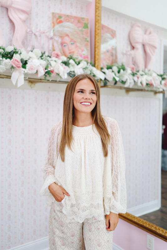 Ellison Lace Balloon Sleeves Top - Cream