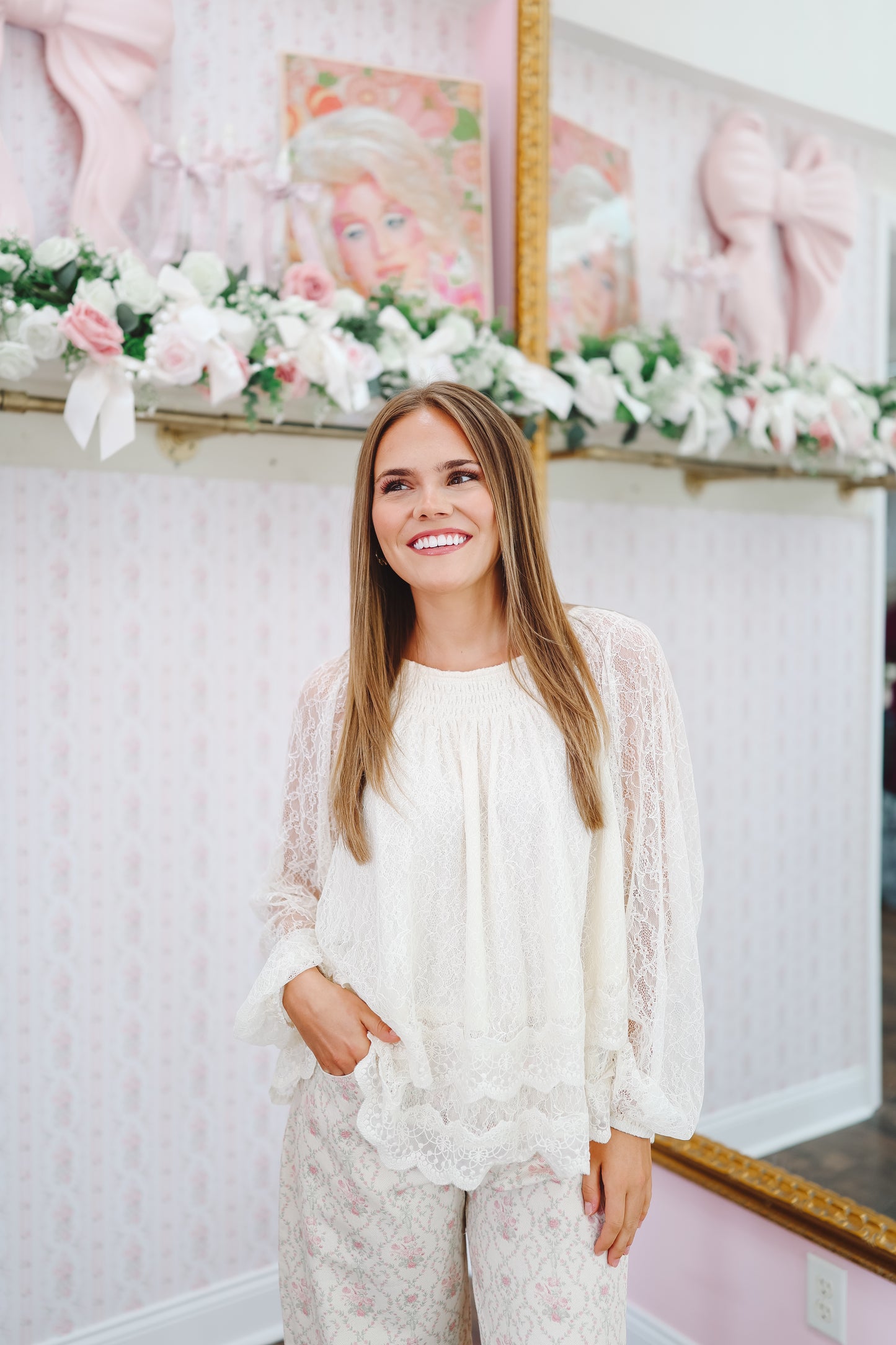 Ellison Lace Balloon Sleeves Top - Cream