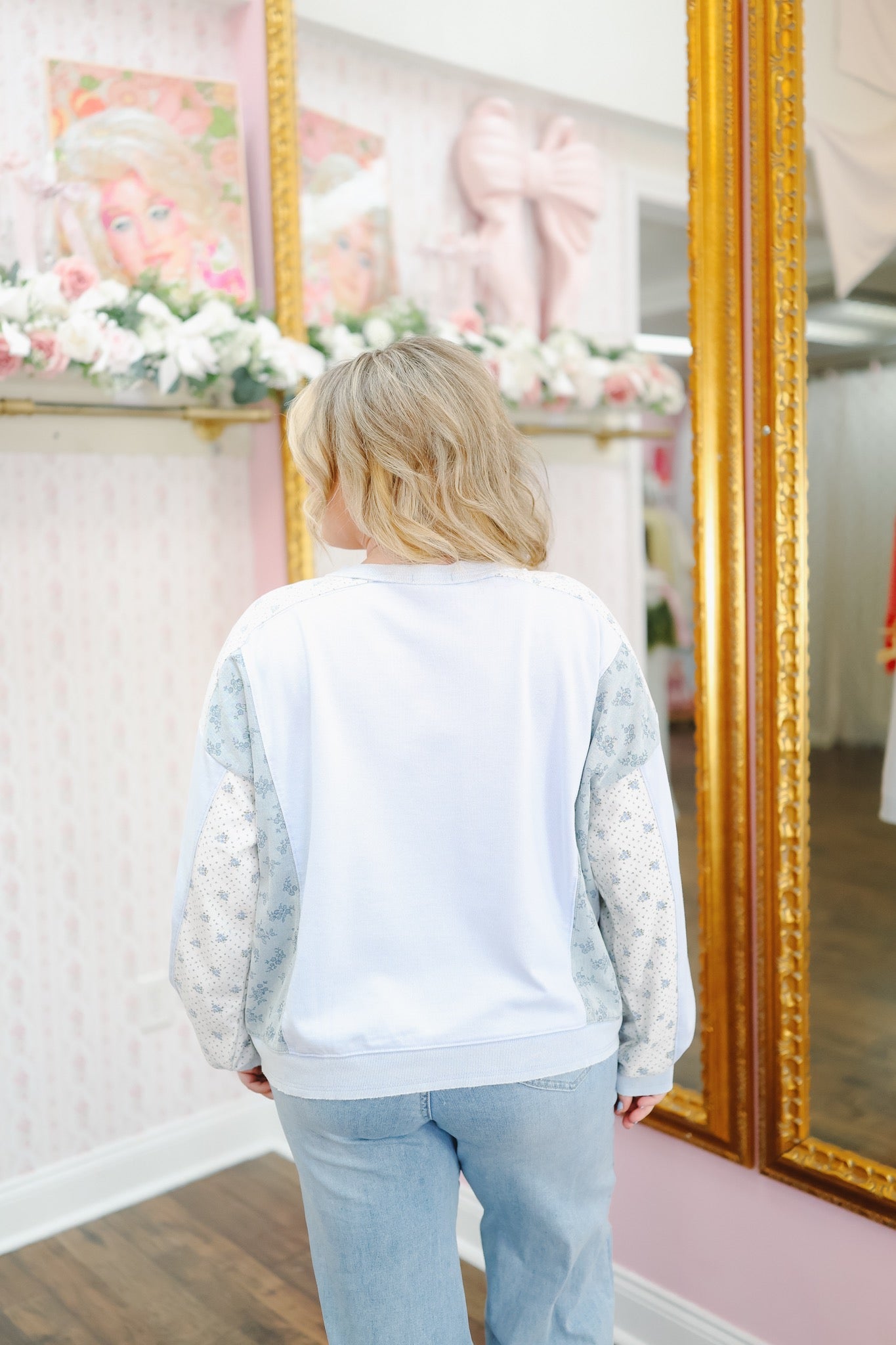 Raya Vintage Patchwork Pullover - Light Blue