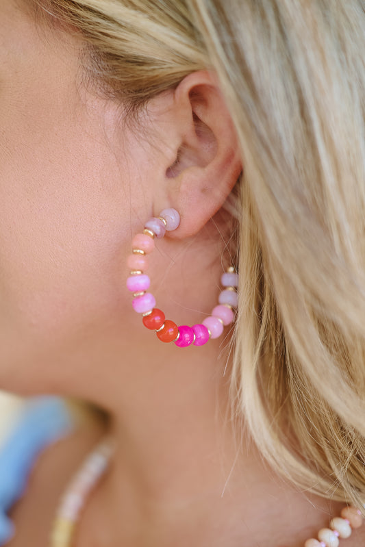 Sunlit Rainbow Beaded Hoop Earrings - Multi