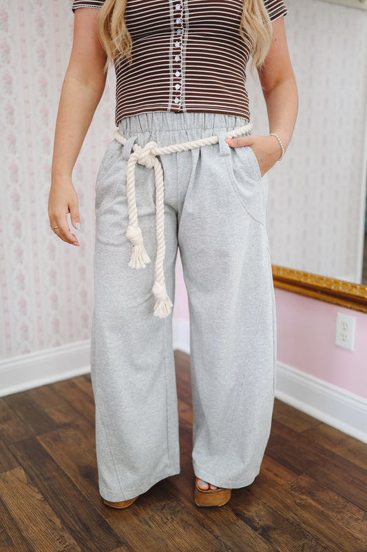 Rosalie French Terry Barrel Leg Pants - Heather Grey