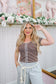 Brandy Stripe Button Up Top - Brown/White
