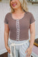 Brandy Stripe Button Up Top - Brown/White
