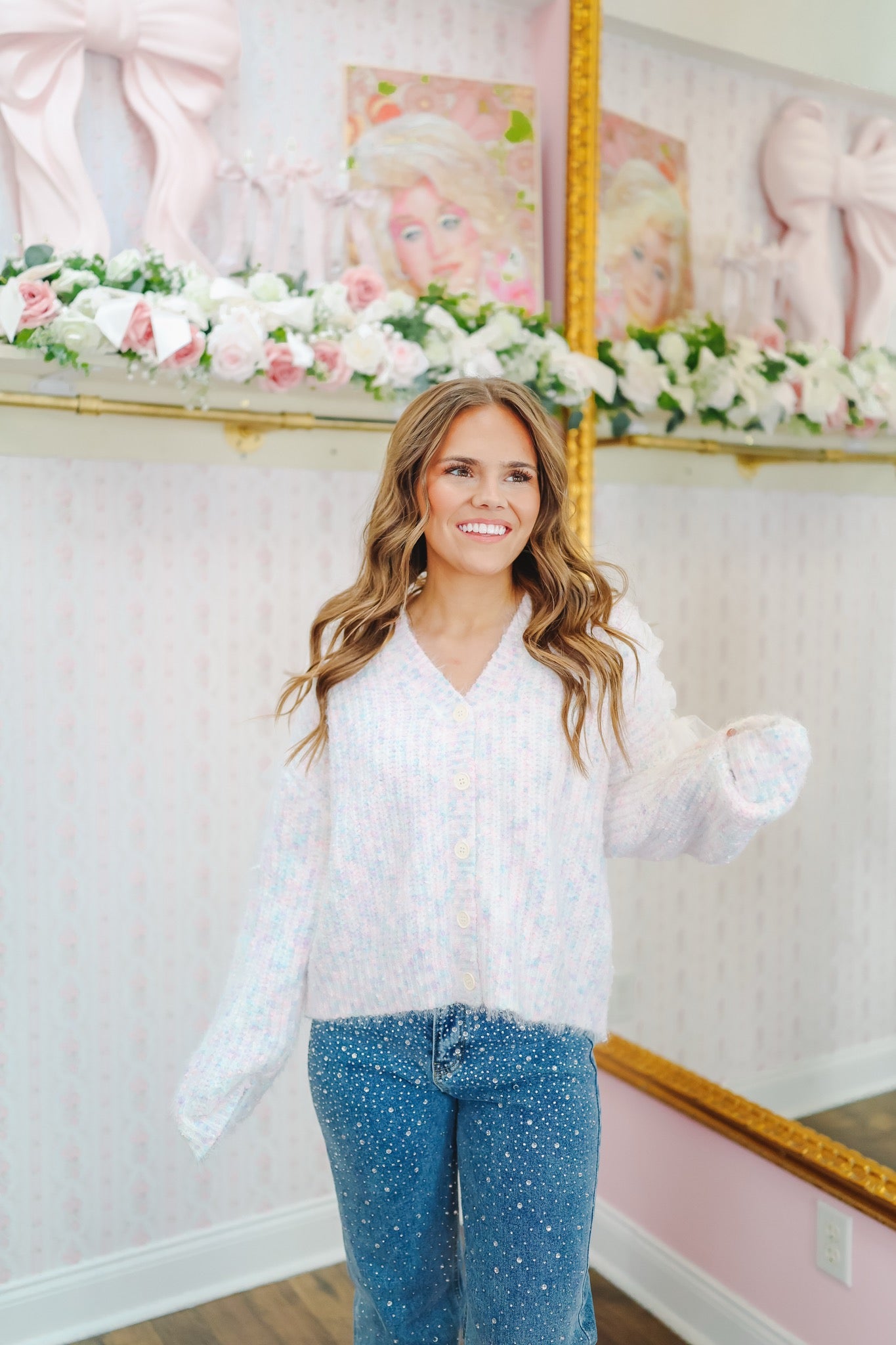 Rylin Tie Cardigan - White Multi