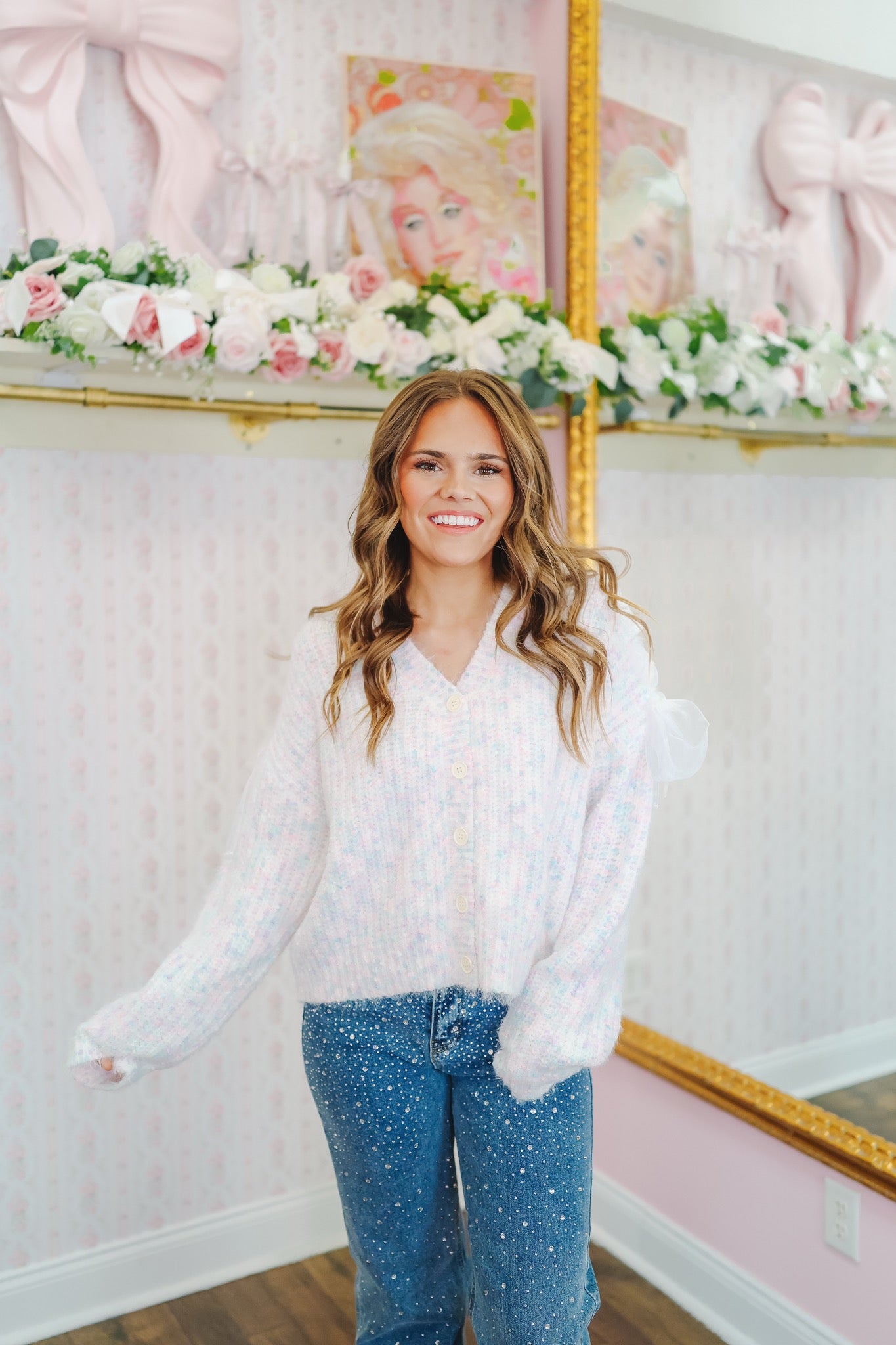 Rylin Tie Cardigan - White Multi