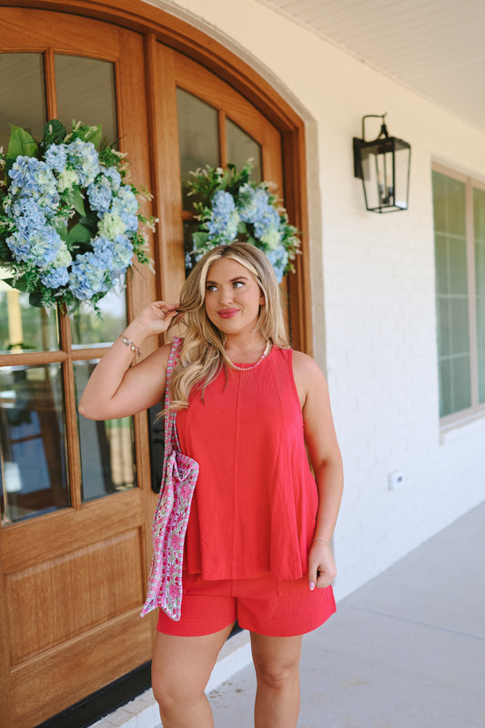 Marissa Knit Tank & Short Set - Red