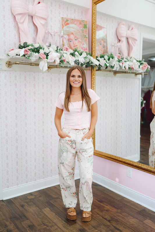 Ashlyn Multi Floral Patchwork Pants - Ivory
