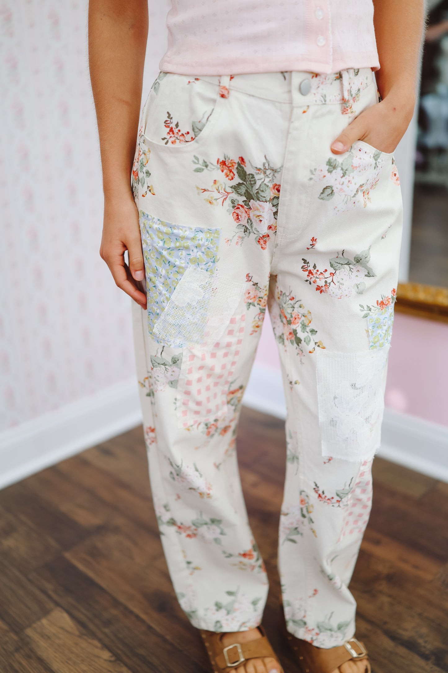 Ashlyn Multi Floral Patchwork Pants - Ivory