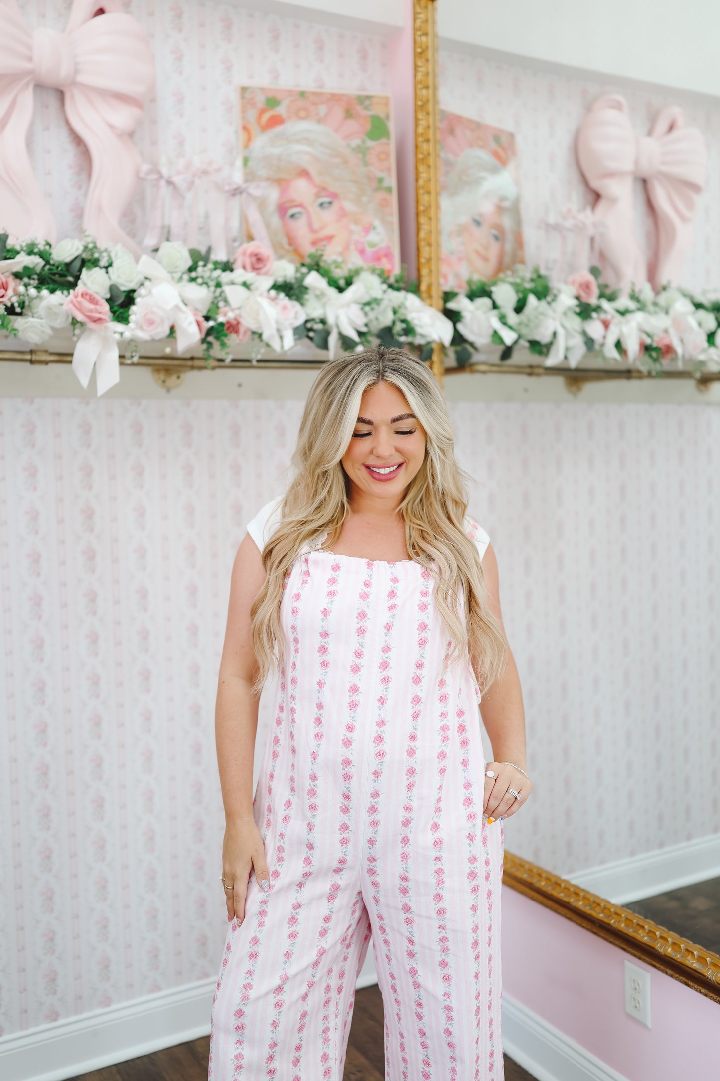 Selena Floral Stripe Jumpsuit - Pink