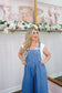 Journey Wide Leg Ruffle Hem Denim Overalls - Medium Wash