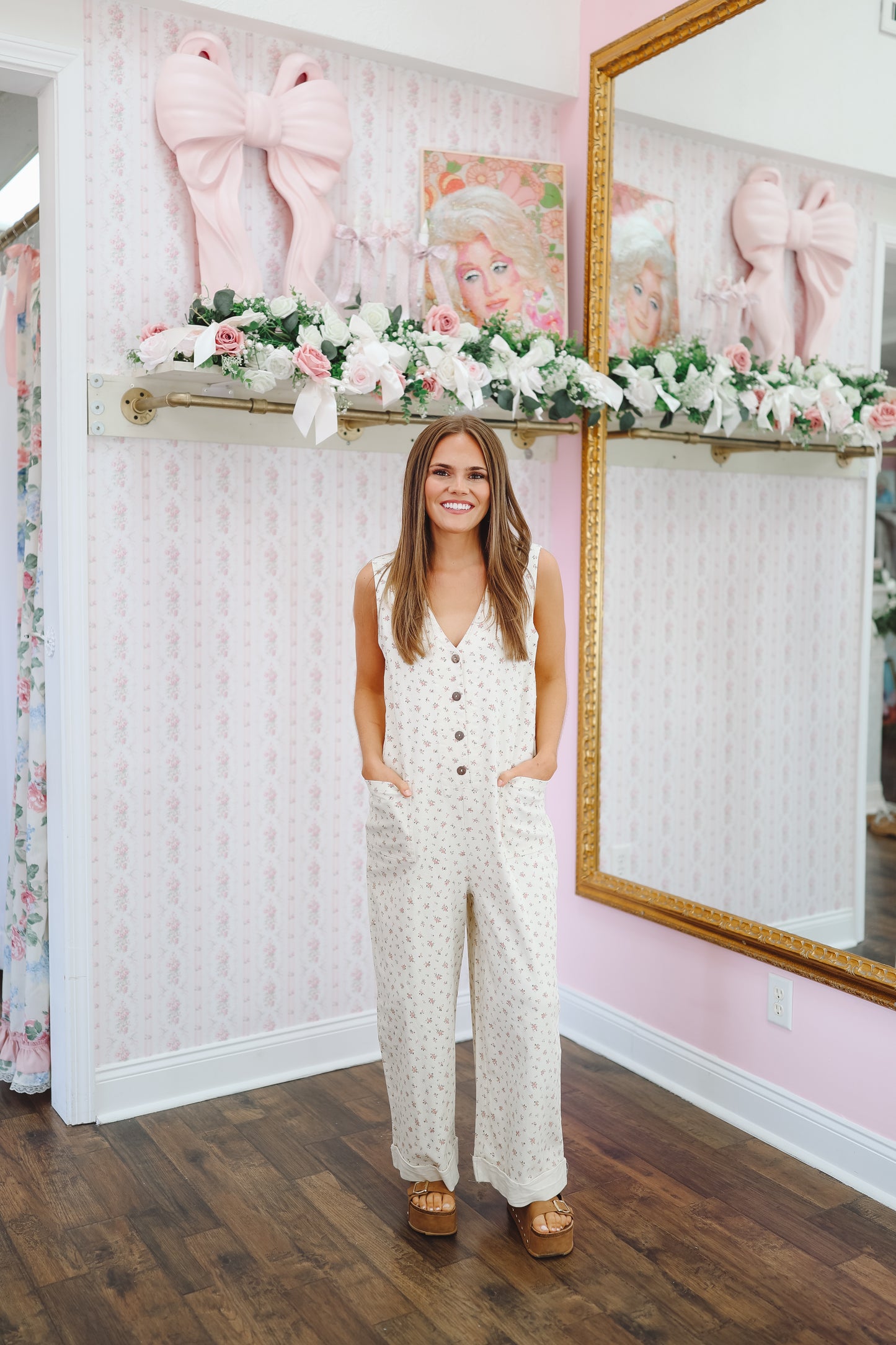 Tatum Floral V-Neck Button Down Jumpsuit - Off White