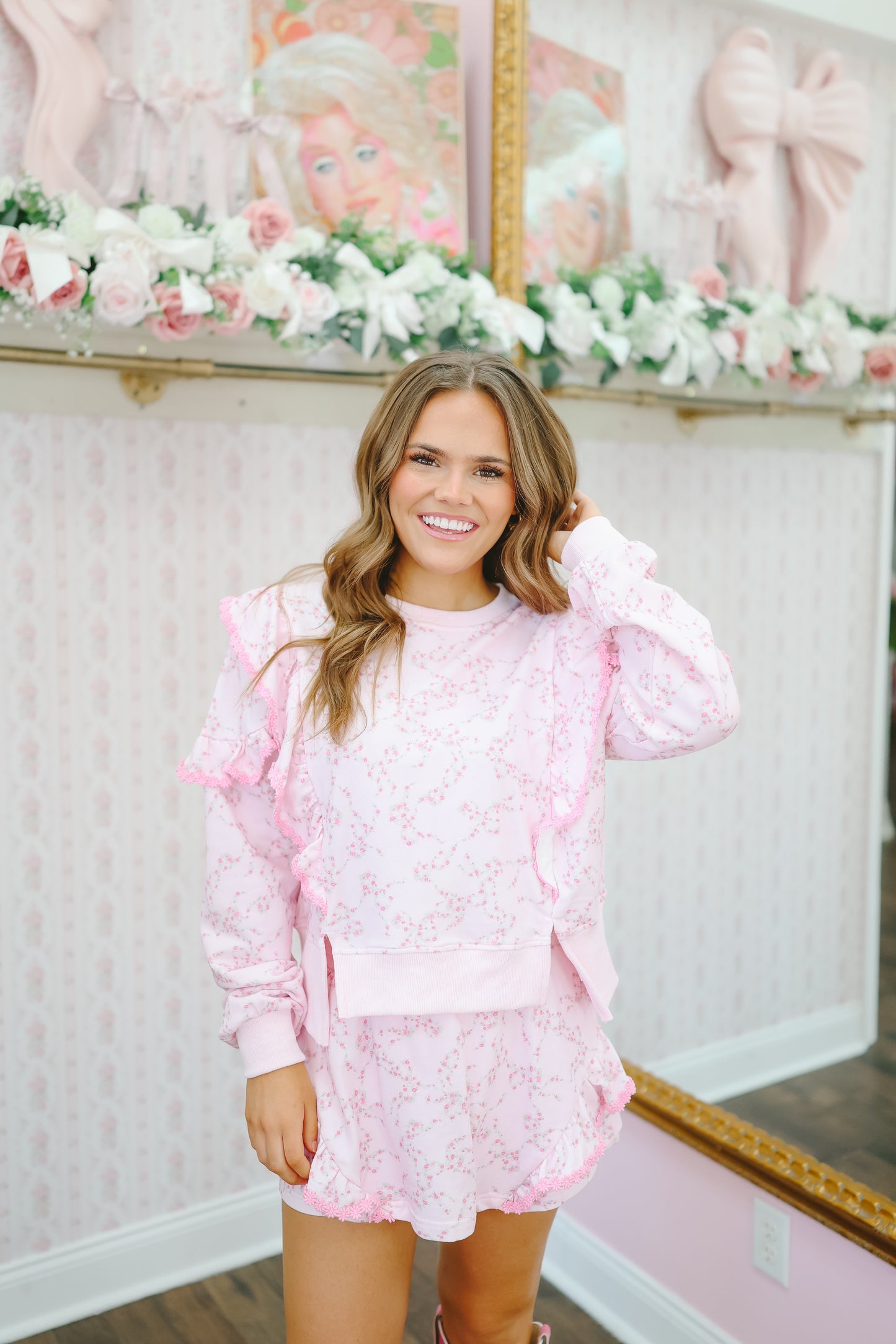 Terrie Floral Ruffle Short Set - Pink