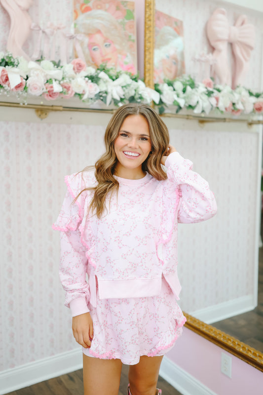 Terrie Floral Ruffle Short Set - Pink