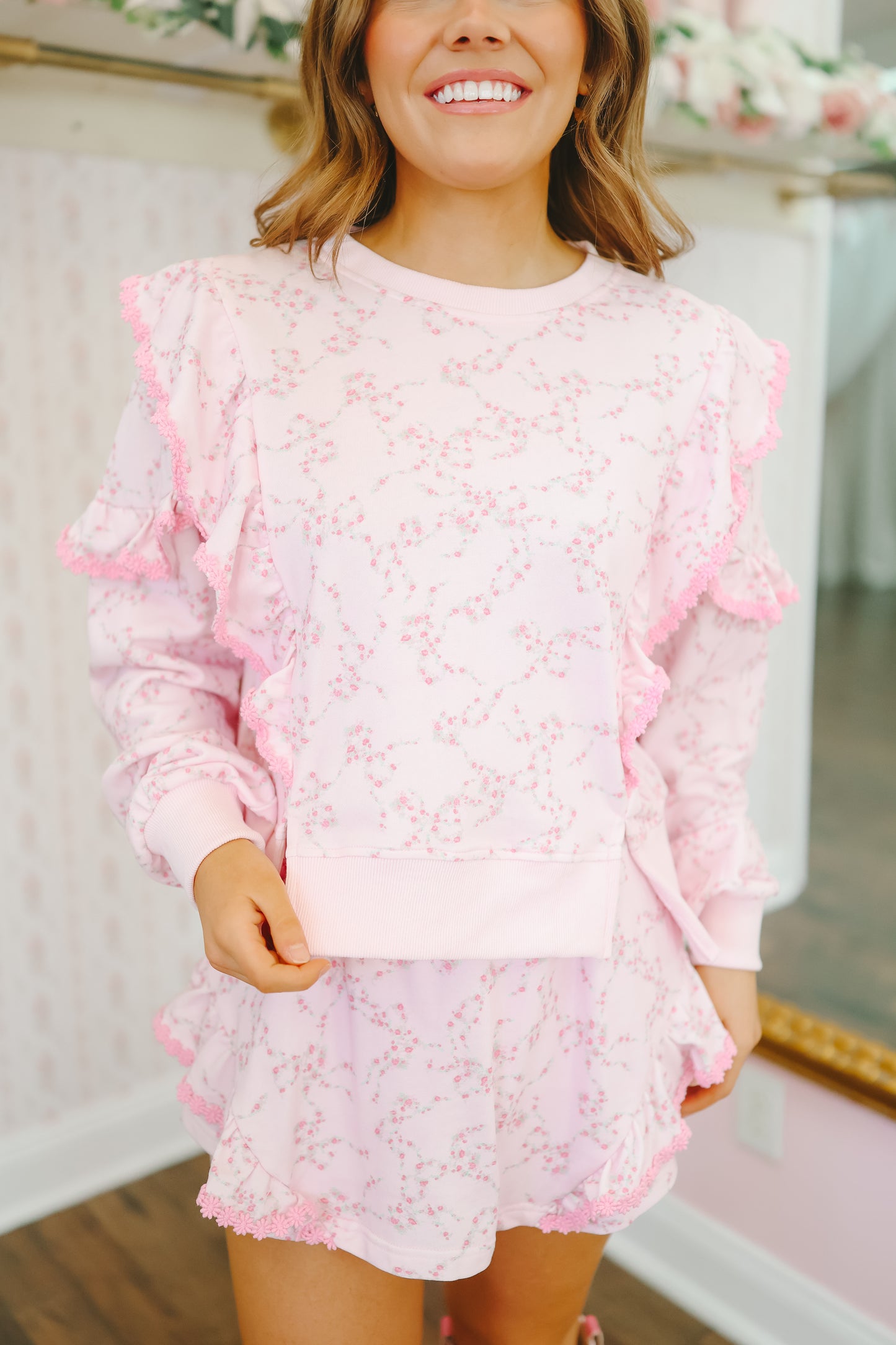 Terrie Floral Ruffle Short Set - Pink