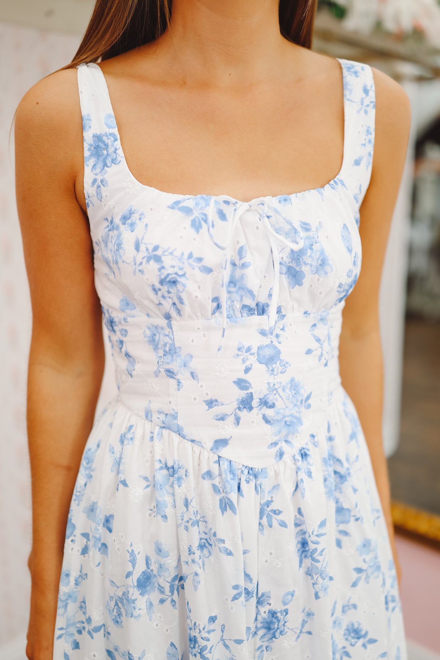 Linda Floral Corset Midi Dress - Blue