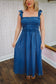 Krissy Smocked Ruffle Strap Denim Midi Dress - Denim