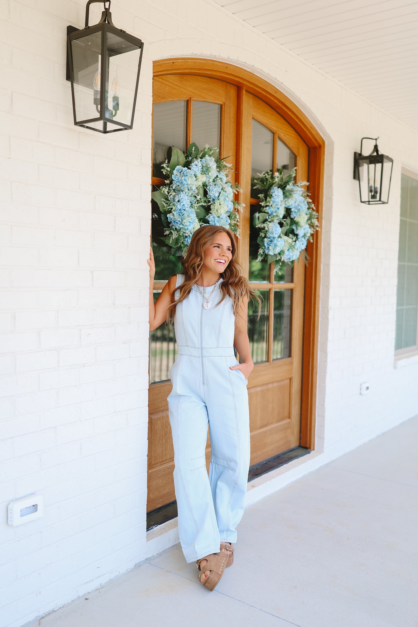Kailey Barrel Leg Zip Up Jumpsuit - Light Wash