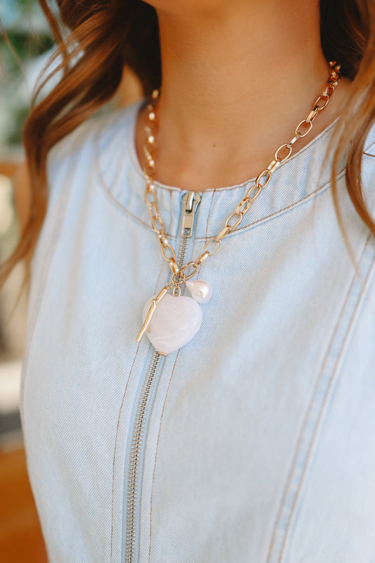 Ariel Marbled Heart Pendant Chain Necklace - White