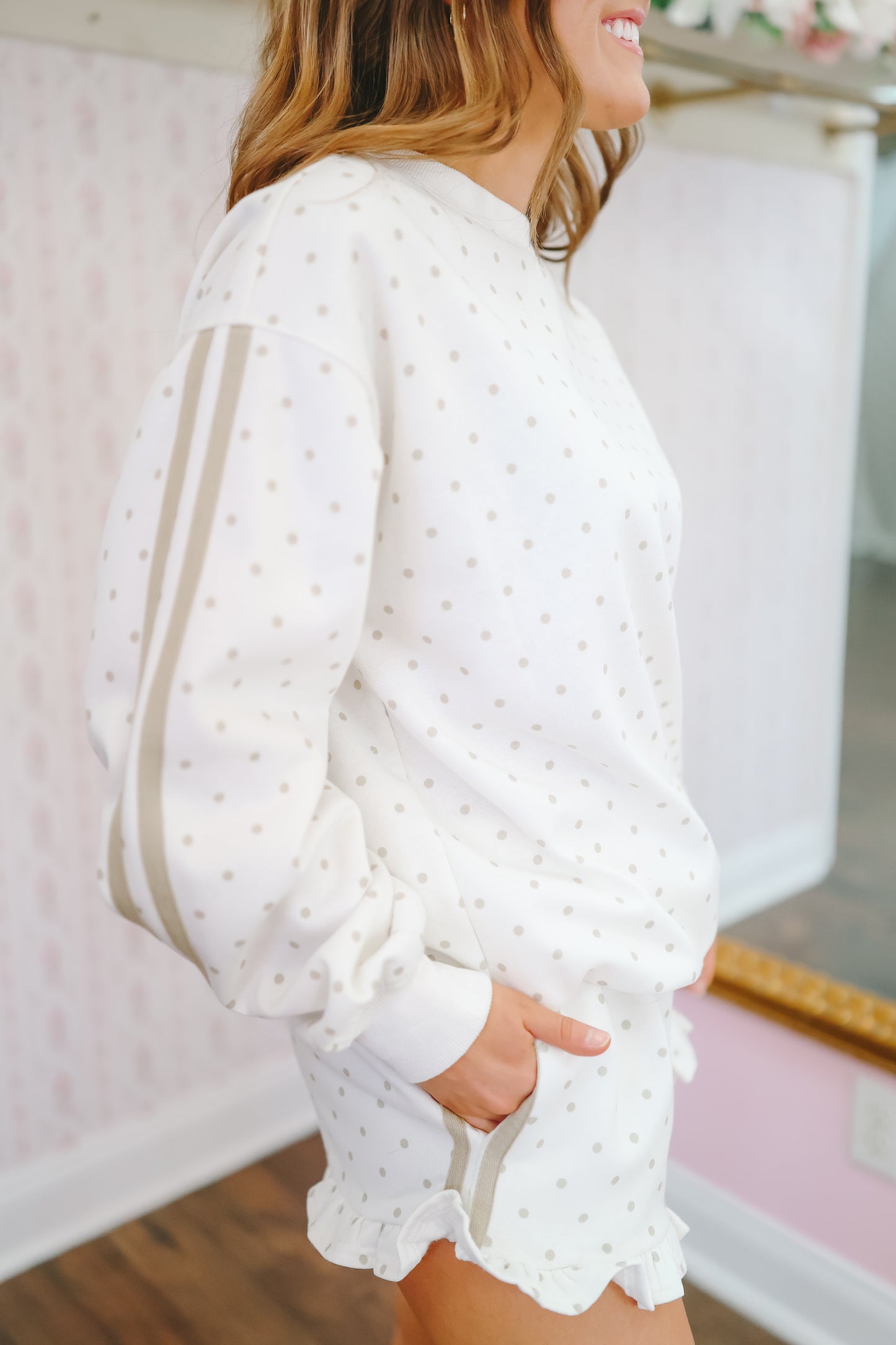 Juliette Polka Dot Ruffle Set - Cream/Taupe