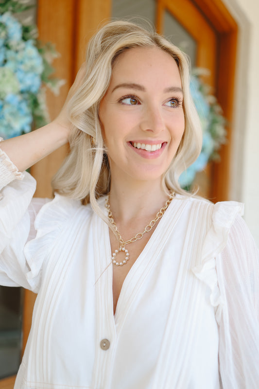 Kacey Pearl Round Pendant Necklace - Gold